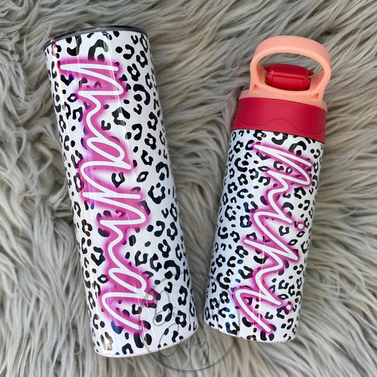 Mommy and Me|Snow Leopard, Pink, Neon|Mama Mini ~ Tumbler Set