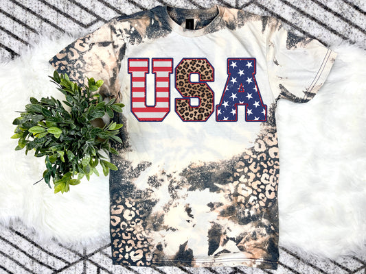 USA Leopard Bleached  ~ Youth•Adult Tee