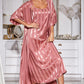 Striped Flounce Sleeve Open Front Robe and Cami Dress Set