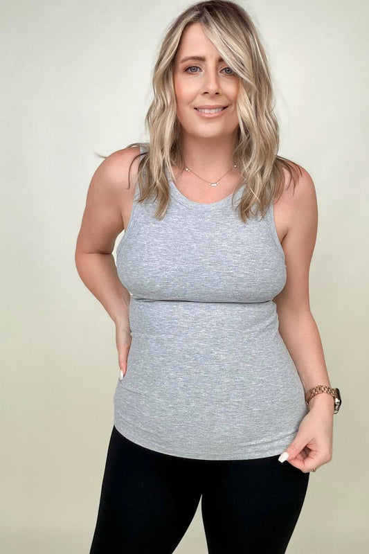 FawnFit ~ Slim Fit High Neck Ribbed Tank Top With Built-In Bra