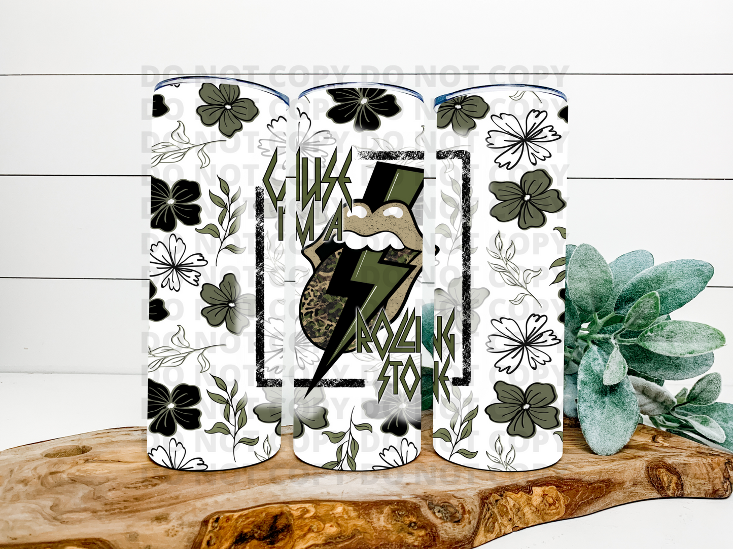 Rolling Stone Green Floral ~ Stainless Steel Tumbler