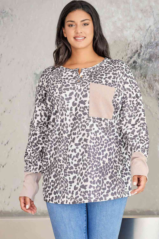 Plus Size Leopard Print Long Sleeve Sweatshirt