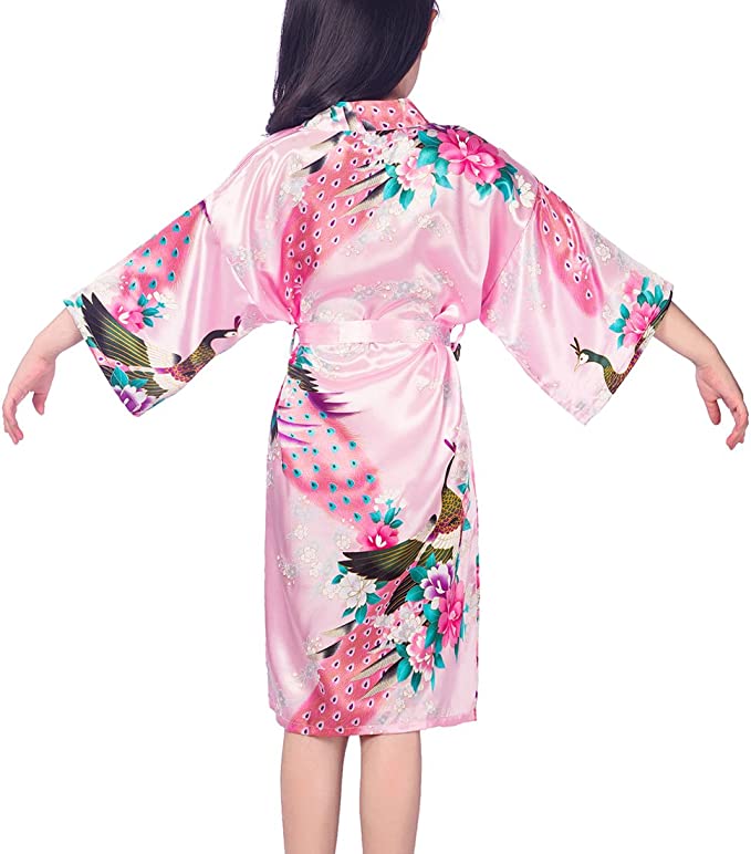 Girl's Satin Peacock+Floral ~ Kimono | Robe