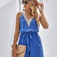 Contrast Belted Sleeveless Romper with Pockets