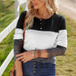 Color Block Spliced Lace Sleeve Ribbed Top