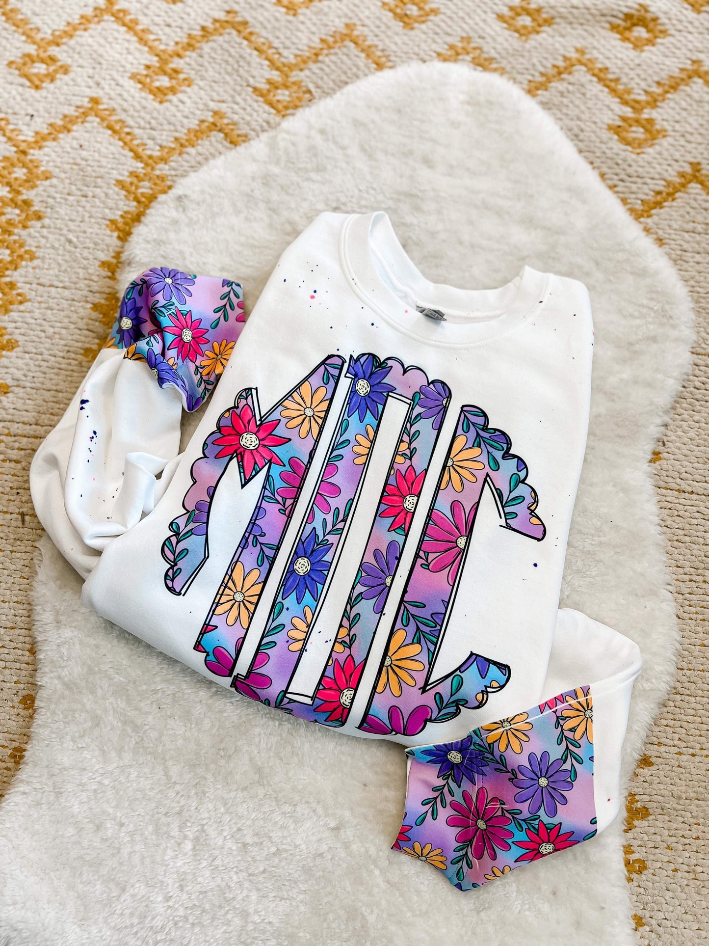 Floral Monogram With Sleeve Design ~ Longsleeve•Sweatshirt•Tee