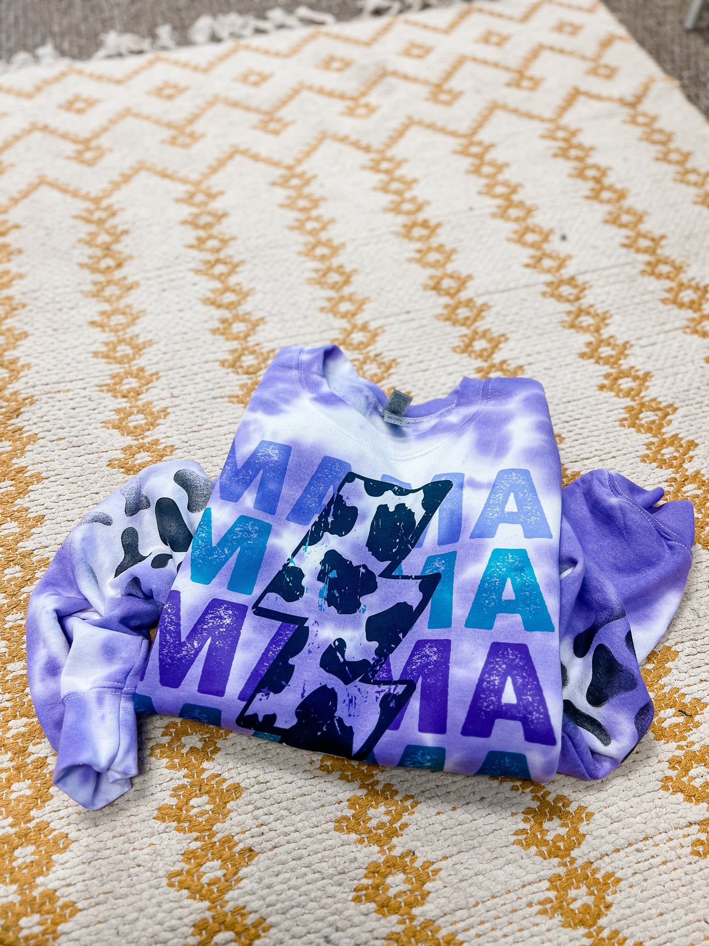 Cow Print Mama Mama ~ Dyed Sweatshirt•Tee