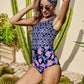 Mixed Print Thick Strap Scoop Neck One-Piece Swimsuit