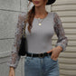 Lace Sleeve Round Neck Ribbed Top
