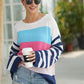 Striped Ribbed Trim Bell Sleeve Sweater
