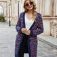 Multicolored Ribbed Trim Open Front Cardigan with Pockets