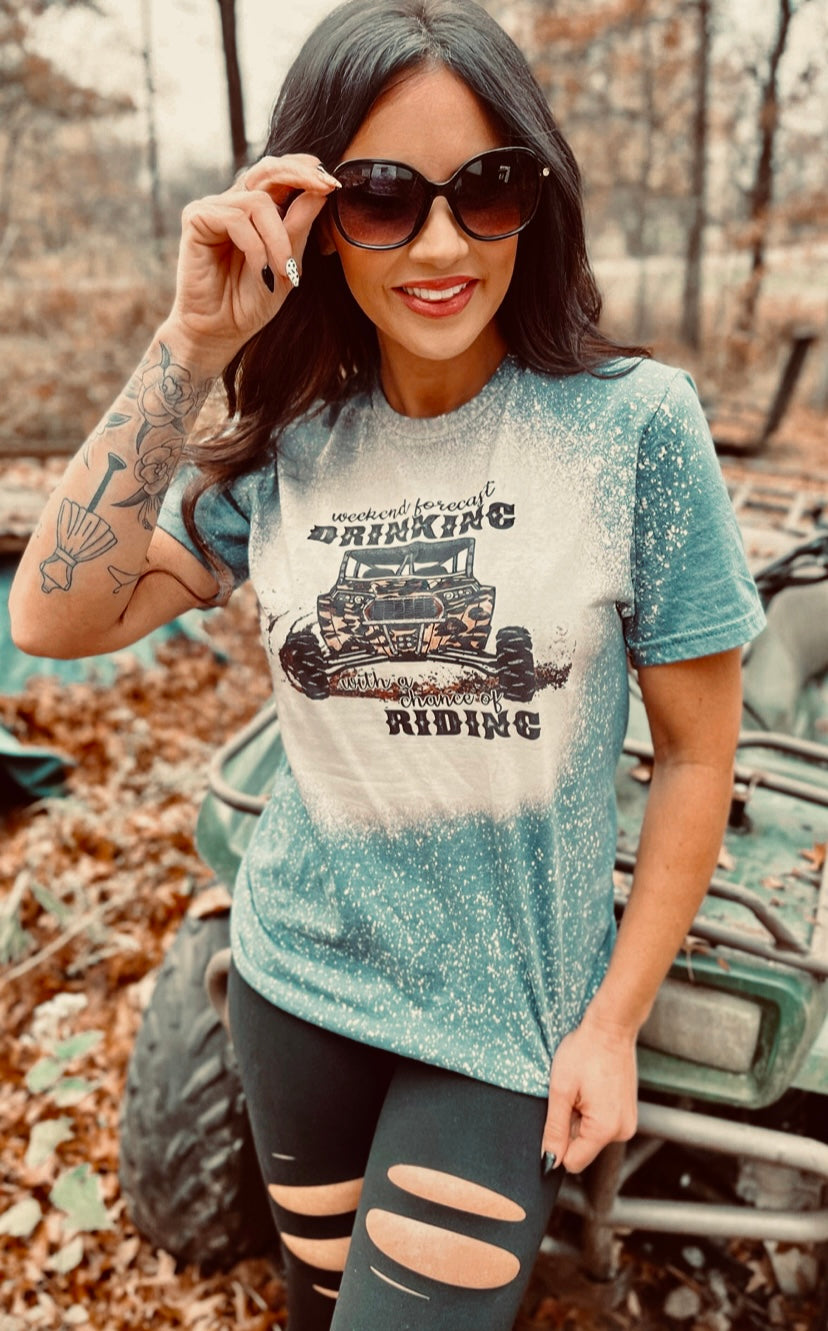 Weekend Forecast Drinking With A chance Of Riding ~ Distressed Tee