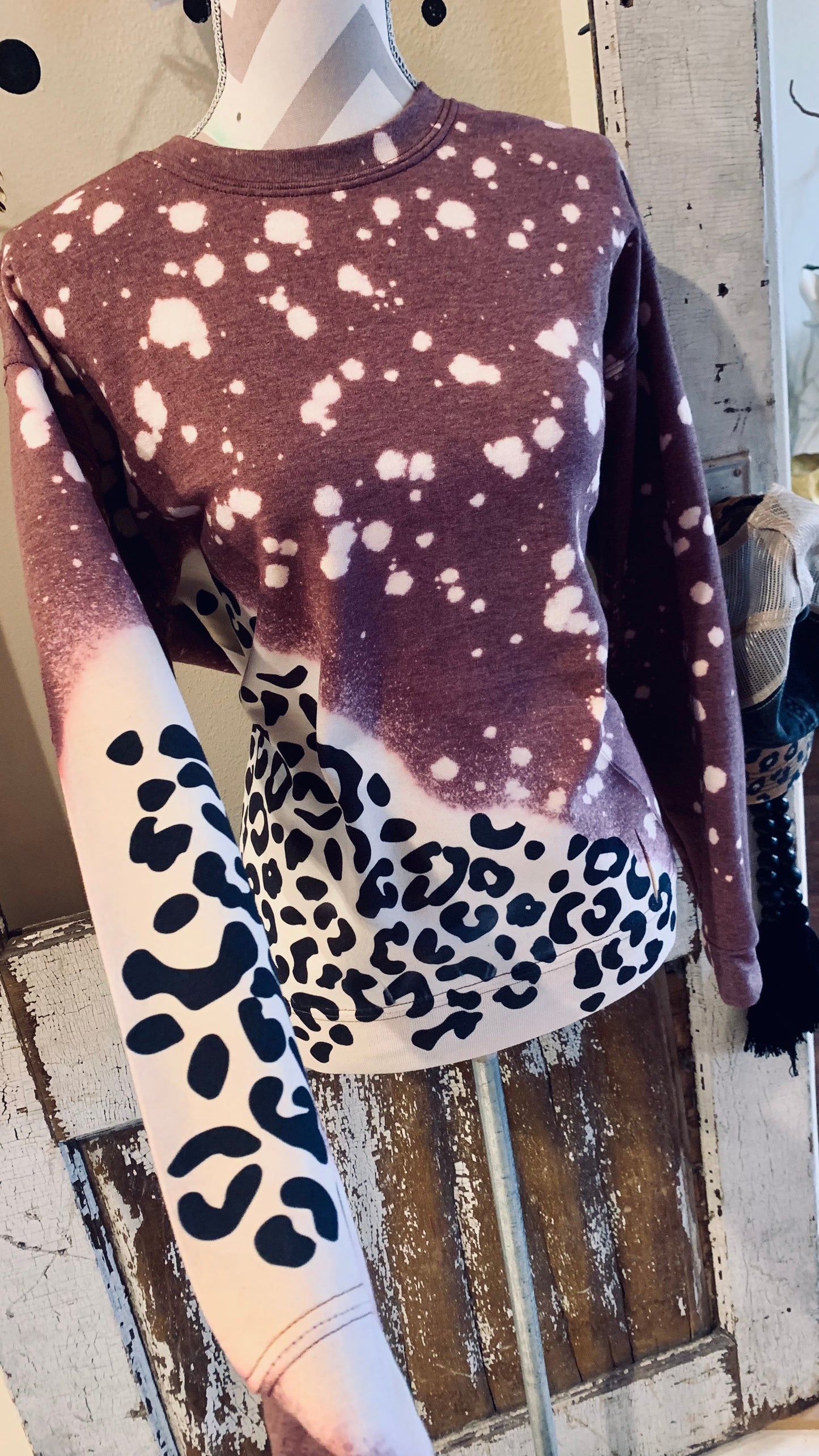 Leopard Cross Bleached ~ Sweatshirt•Tee